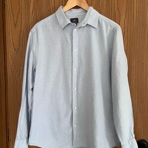 H&M Reg Fit Coupe STD Shirt Mens Sz M Light Blue Linen Button Up Long Sleeve EUC